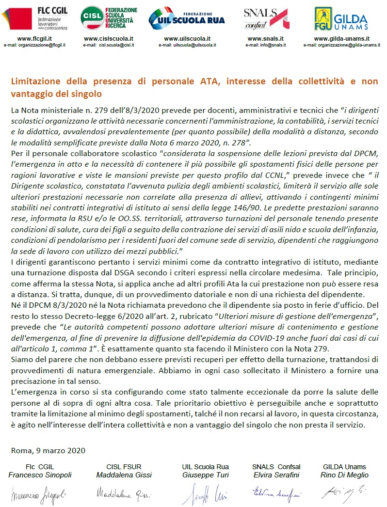 comunicato unitario